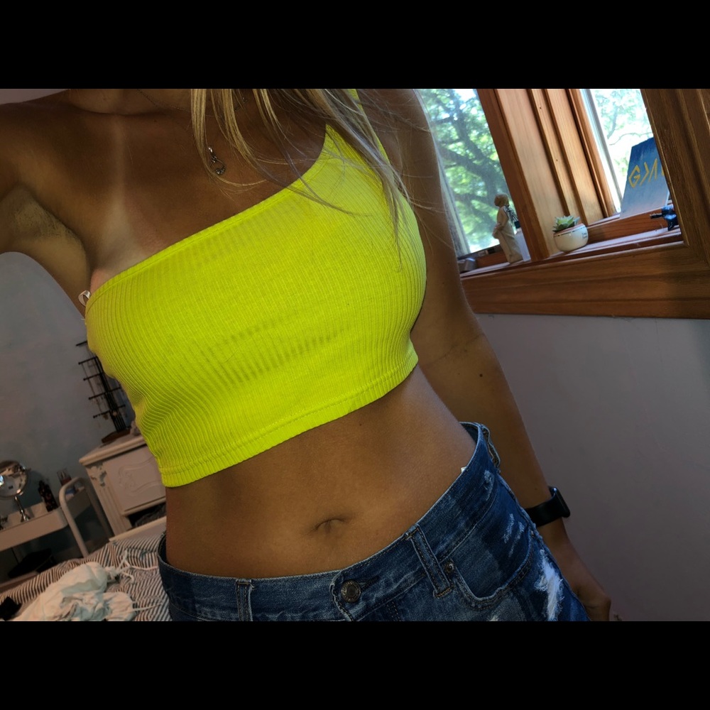 SHEIN One Shoulder Crop Top, Neon Green, Medium